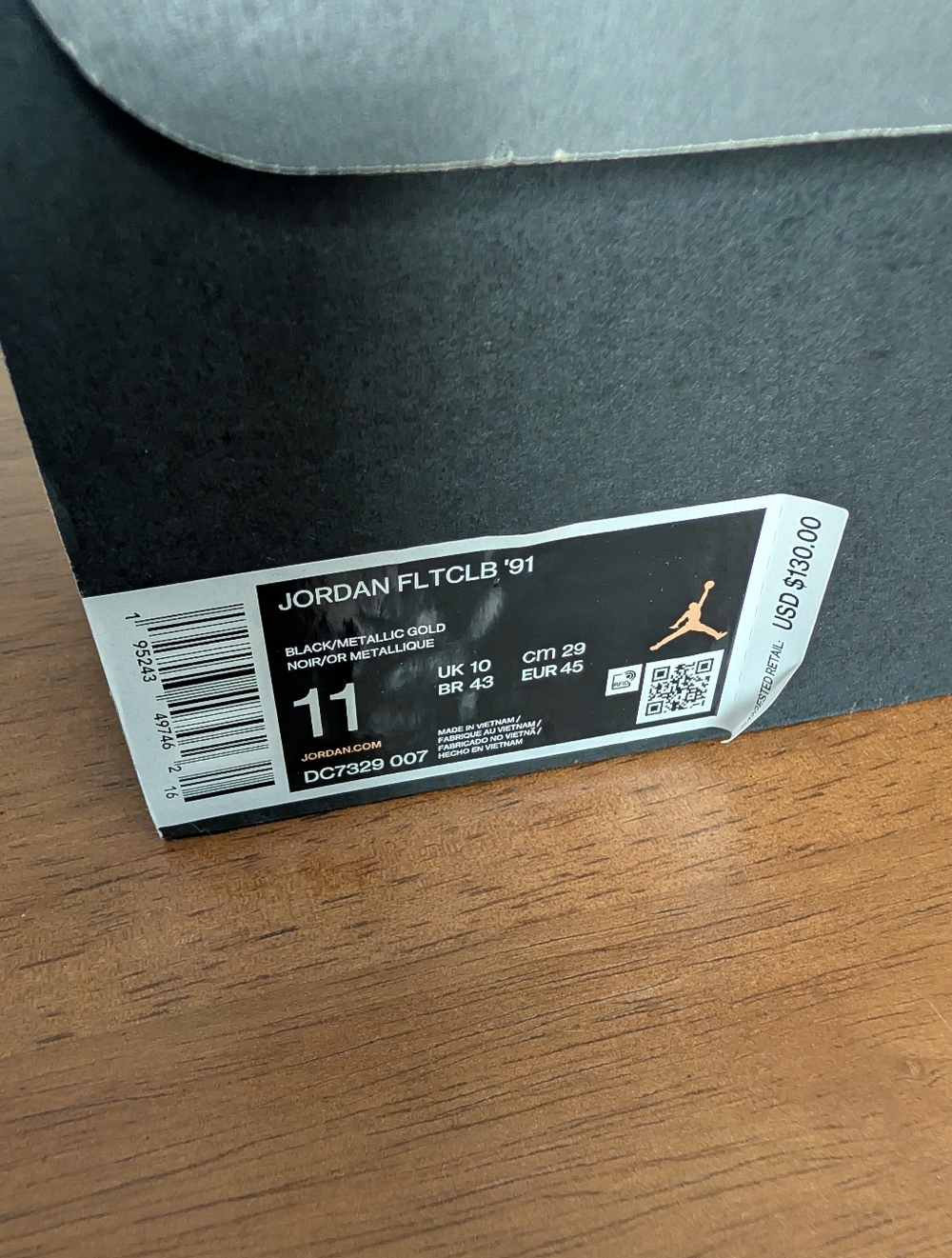 Jordan FLTCLB '91 Box Label – Black with Metallic Gold Jumpman